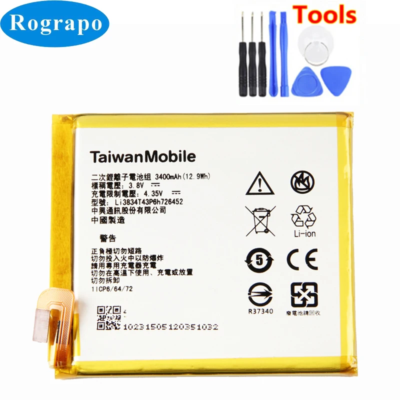 

New 3400mAh Replacement Li3834T43P6h726452 Battery For MTC Smart Run 4G / ZTE Blade V2 Lite A450 Mobile Phone Batteries