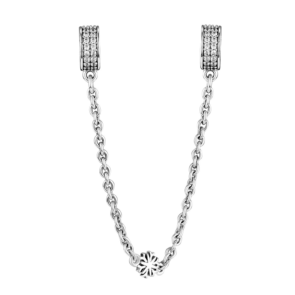 

Real 925 Sterling Silver Sparkling Snowflake Safety Chain Charms Fits Pandora Bracelets Women Beads for Jewelry Making kralen