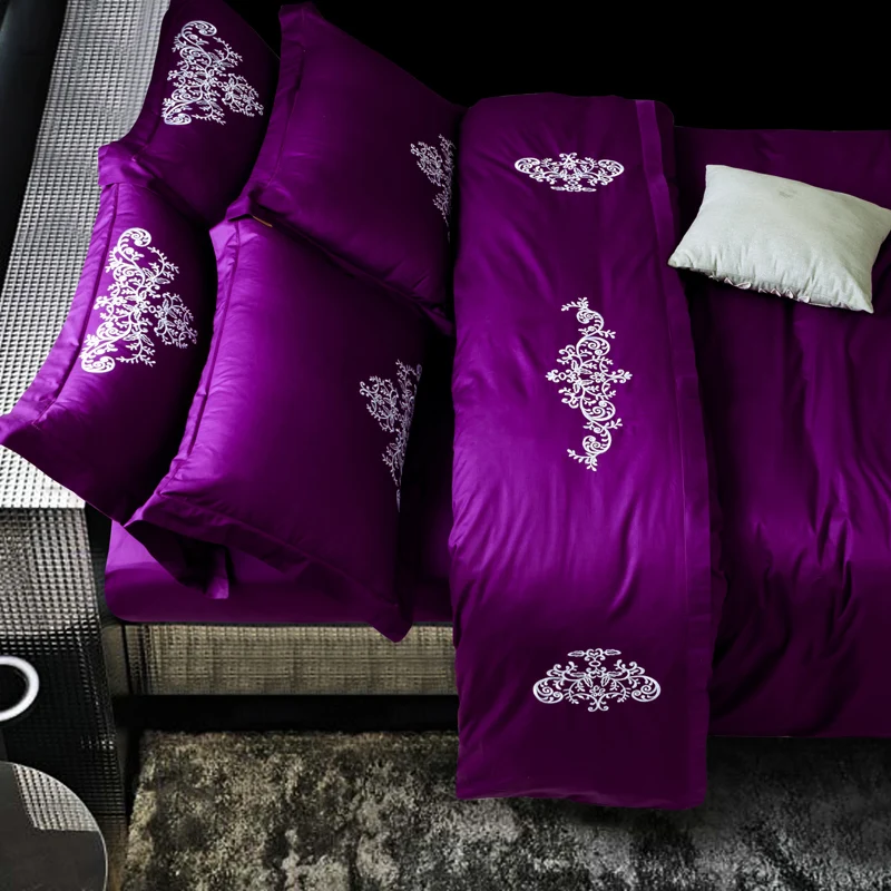 

Fashion Quality Bedding Set Queen King Size Embroidery white Duvet Cover Bedsheet Pillowcase 4pcs