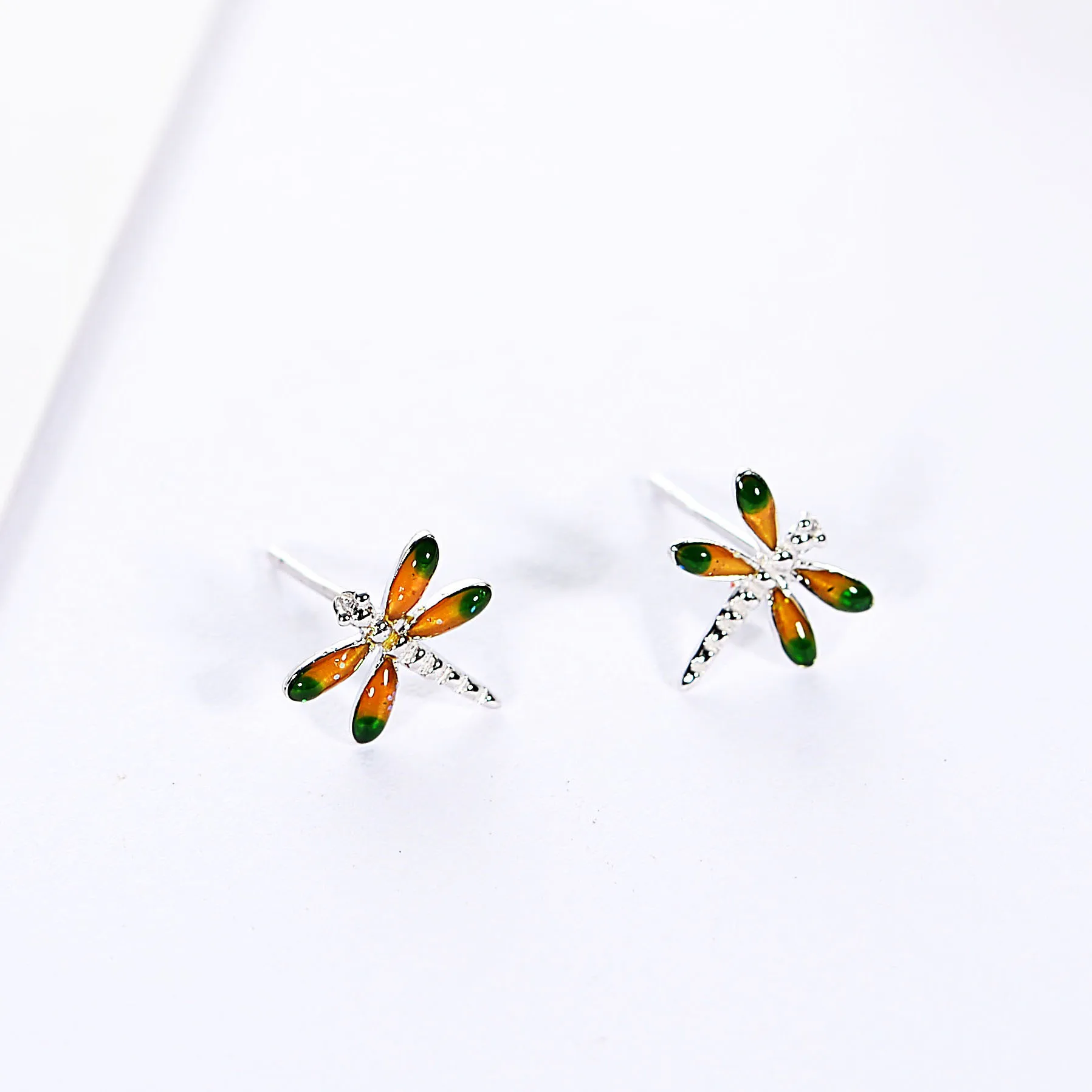 colorful dragonfly earring 100% 925 Sterling silver Jewelry fashion Hypoallergenic Stud earrings for women girl gift