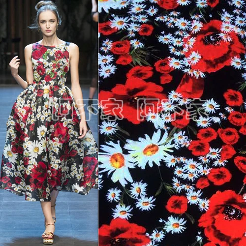 

100cm*145cm Fashion Week Poppy Dress Jacquard Fabric Women's Garment Fabric