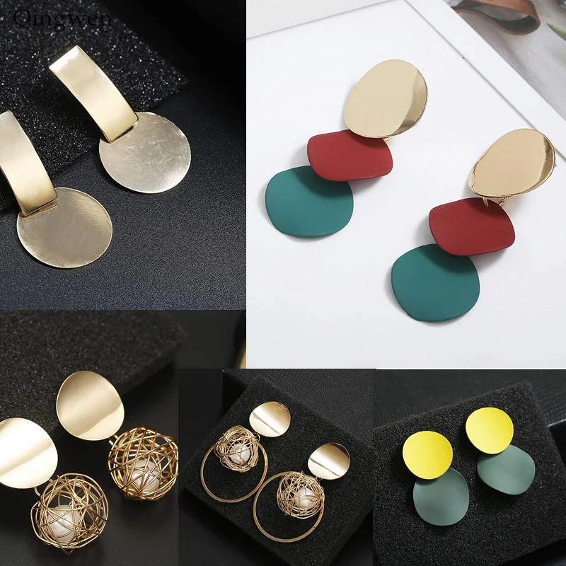 

Qingwen Round Vintage Earrings for women dangling earrings Geometric statement earrings metal earing fashion jewelry CE05107
