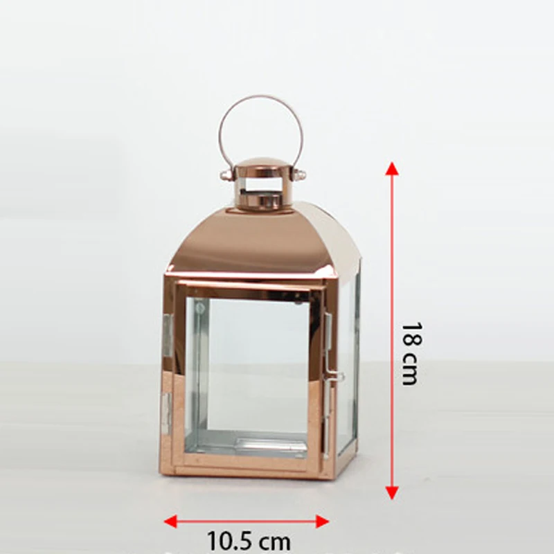 Nordic Lantern Candle Holder Rose Gold Stainless steel Candlestick Glass wind lamp candle holder Home Party Decoration Gift - Цвет: S Rose Gold