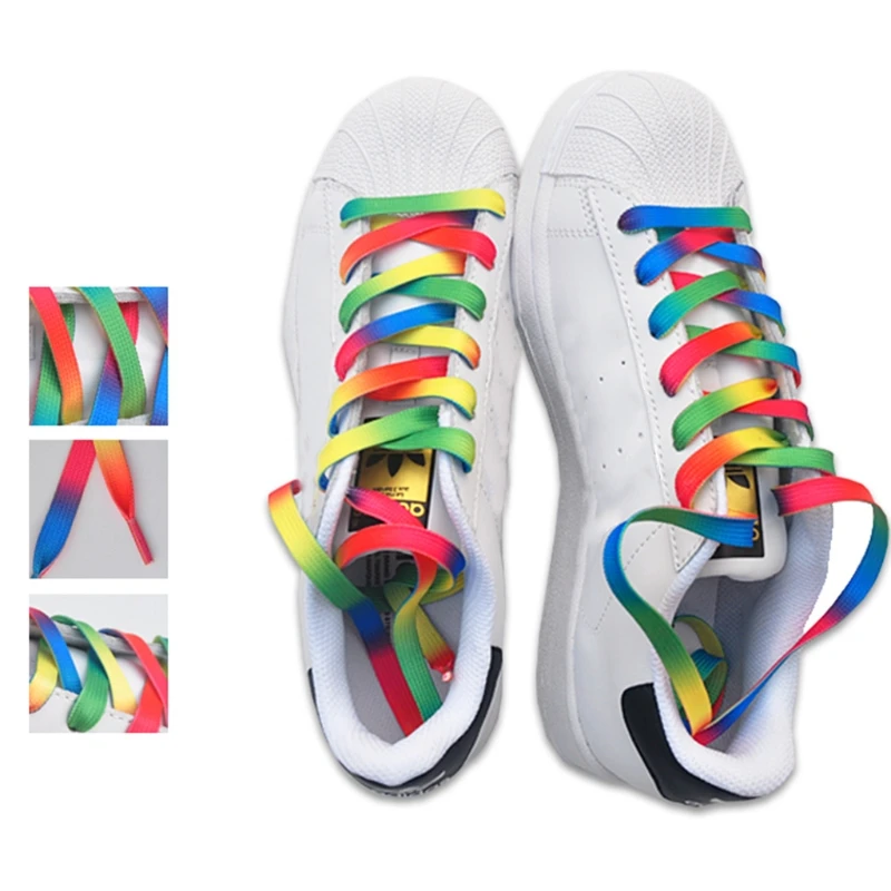 

1 Pair 120CM Fashion Rainbow Multicolor Terylene Shoelaces Oblate Rope Shade Color Boot Strings sale Colorful Accessories