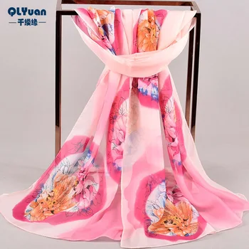 

New Fashion Pink Ring Women Scarf Design with Floral Side Infinity Loop Neckerchief Echarpe Foulard Femme Size 160*50cm
