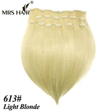 MRSHAIR Clip In Human Hair Extensions 8pcs/Set 18″ 20″ 22″ Full Head Brazilian No-Remy Hair Clip In Hair Extensions Blonde Hair