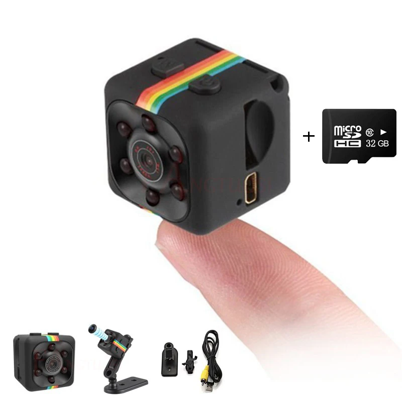 

SQ11 1080P Mini Camera Sensor Security Micro Camera Recorder Small Cam Secret DVR Cam Camera Micro Memory Card TF Card 32GB