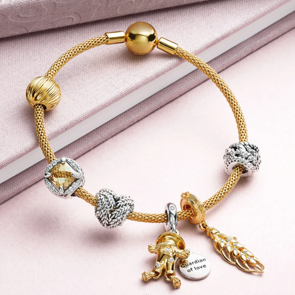 

Kristie 100% 925 Sterling Silver DAZZLING GRAIN SWIRLS CHARM SCARECROW GUARDIAN Shine Floating Grains Hanging Charm Bracelet Set