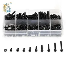 Conjunto de tomada hexagonal, 300 pçs/set preto din912 m2 m2.5 m3 parafuso allen cabeça redonda parafuso e porca kit sortido