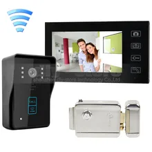 DIYSECUR Inalámbrico de 7 Pulgadas Video de La Puerta de Intercomunicación Teléfono Timbre Seguridad Para El Hogar Táctil RFID Cámara + Bloqueo Eléctrico Portero