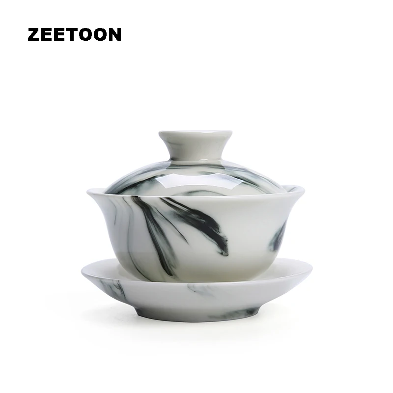 

125ml Japanese Teapot Ink Style Gaiwan Master Cup Ceramic Kung Fu Tea Set White Porcelain Bowl Tea Maker Pot Vintage Home Decor