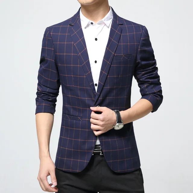 Aliexpress.com : Buy Mens Plaid Blazer Cotton Mixed Casual Coat Slim ...