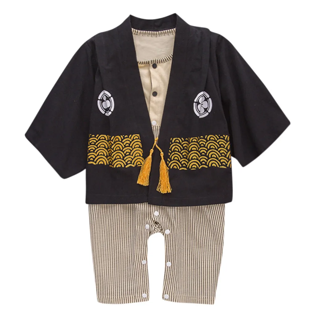LONSANT Baby Clothes Boys Striped Kimono Tops+Romper Outfits Set Infant Cotton Belt long sleeve Japanese clothes |