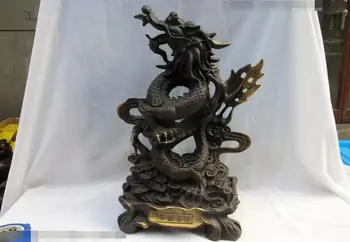

Chinese Royal Pure Bronze Copper Lucky Feng Shui Wealth Fly Dragon Statue