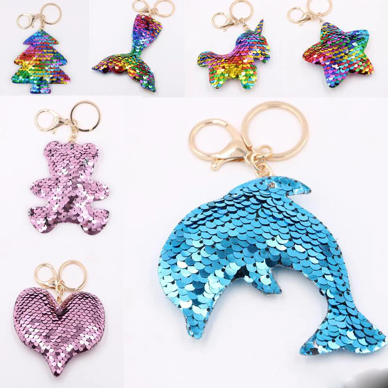 

2019 Marine Fish Tail Sequin Keychain Bag Keyring Pendant Purse Keychain Handbag Key Chains Holder Car Key Rings Illuminated Key