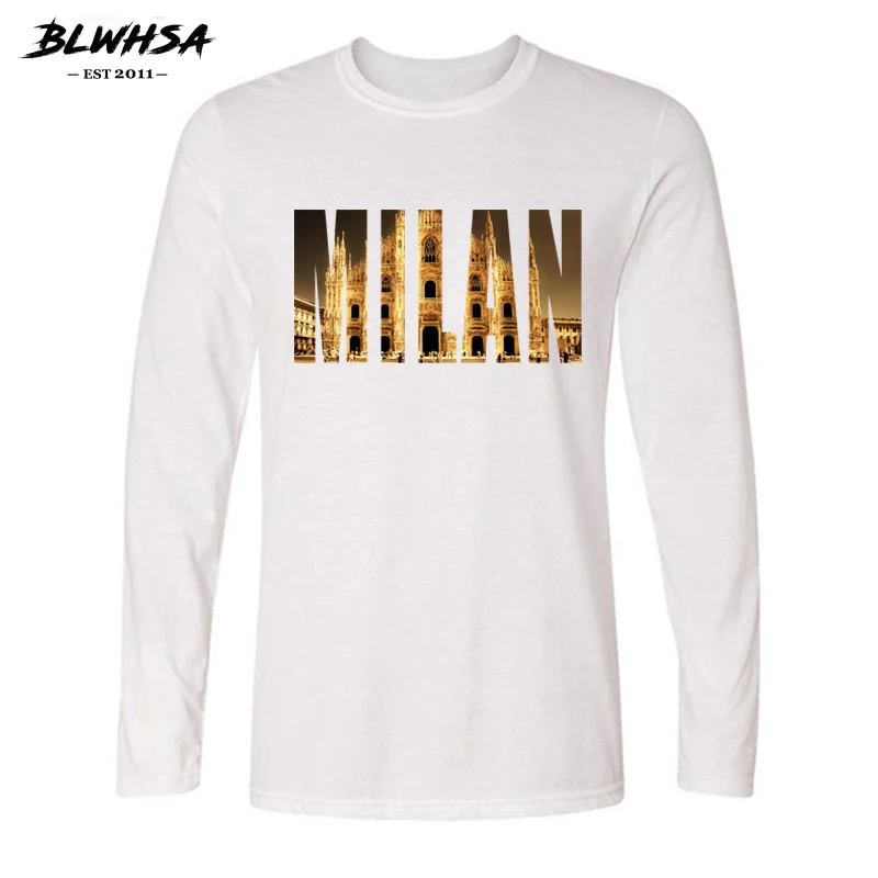 BLWHSA/брендовая хлопковая Однотонная футболка; новая осенняя и зимняя мужская футболка; Модная Повседневная футболка с длинными рукавами и круглым вырезом