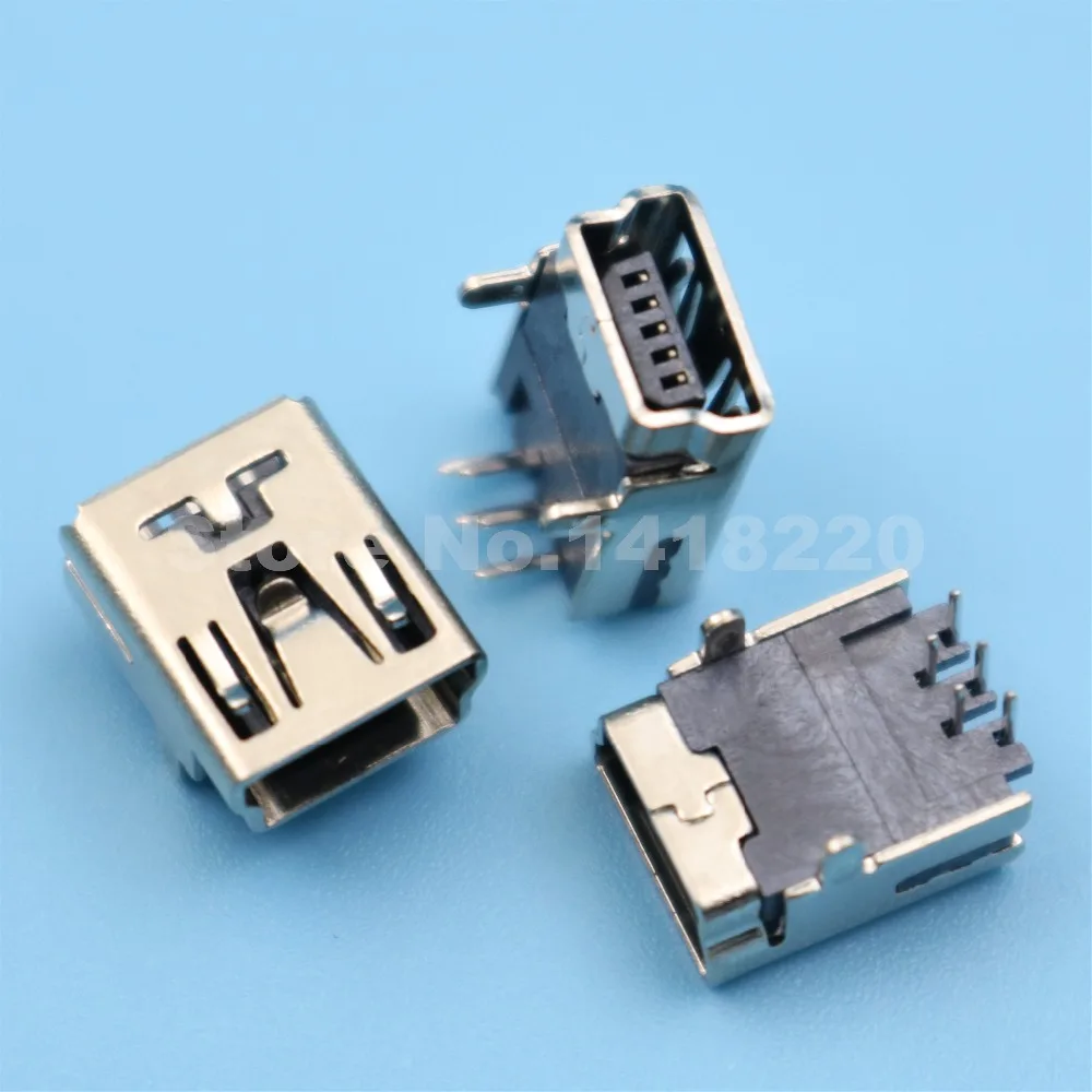 100Pcs Mini USB Type B Female 5Pin Right Angle 90 Degree Dip 2 Legs PCB Socket Connectorin