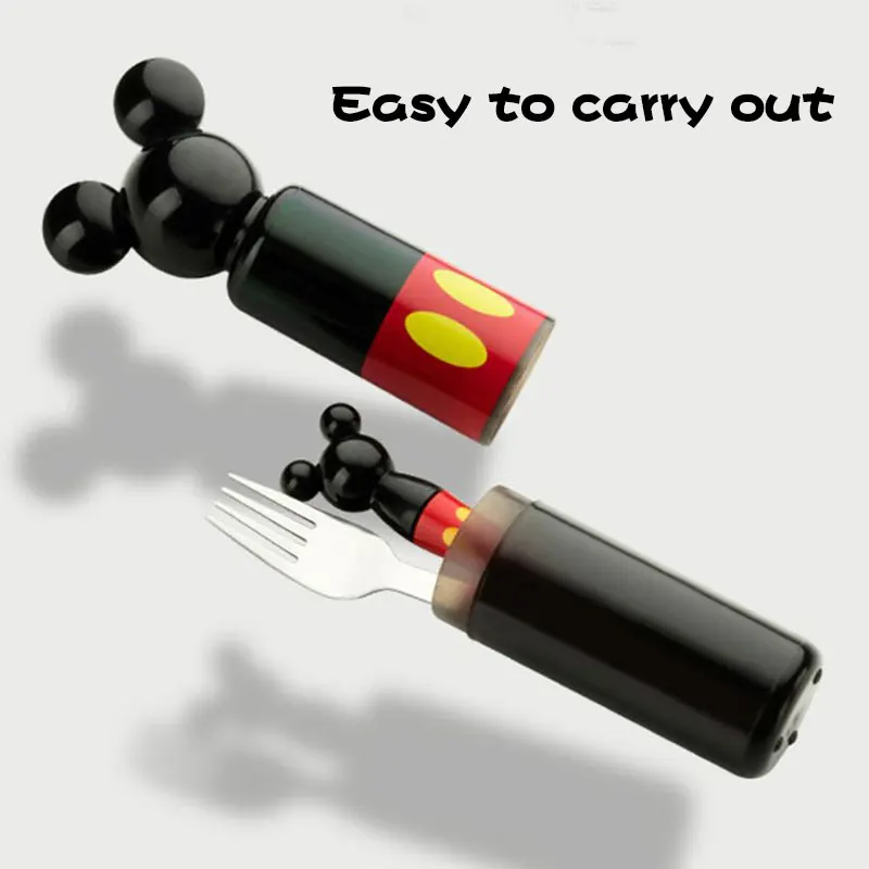 Children stereo mickey head stainless steel fork portable baby boxed set tableware consisting training Fork Spoon Set Children stereo mickey head stainless steel fork portable baby boxed set tableware consisting training Fork Spoon Set