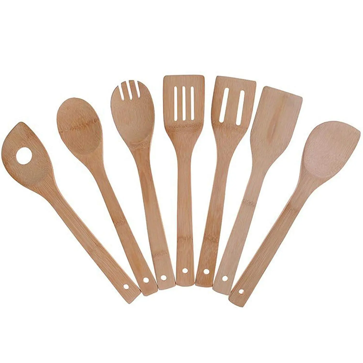 Bamboo Cooking Utensils Set 7 Pack Kitchen Tools Wooden Spoons and