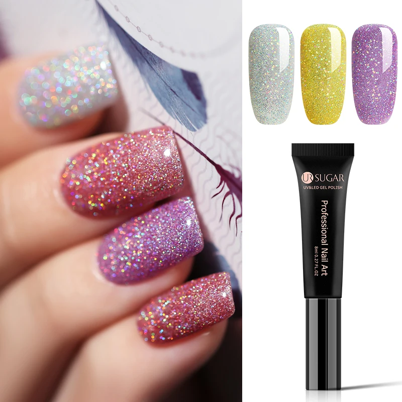 UR SUGAR 8ml Gel Polish Rainbow Glitter Colorful Semi Permanent Soak off UV Nail Art Varnish varnish | Красота и здоровье