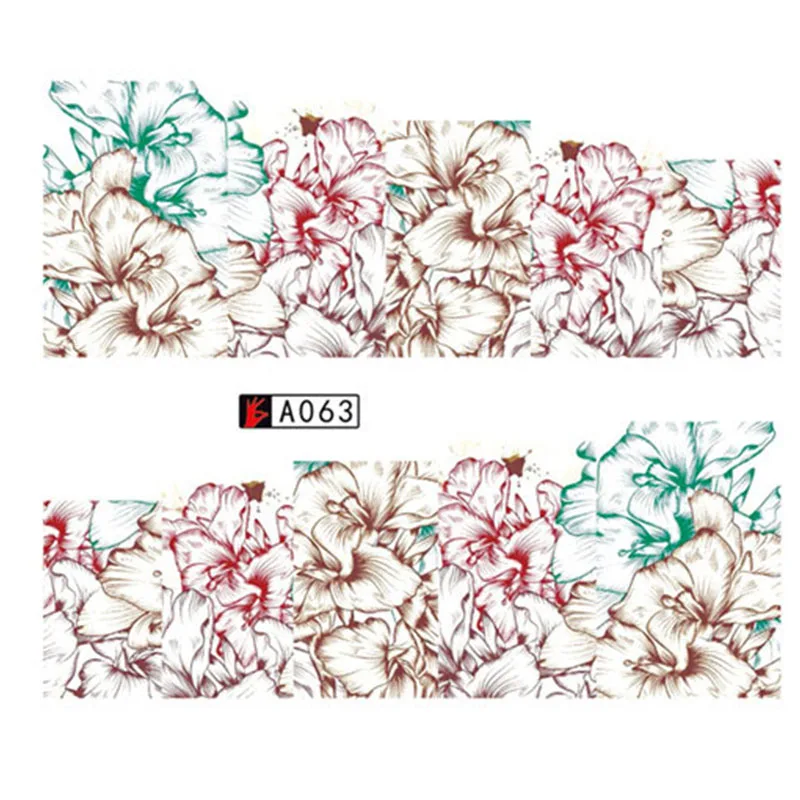 1 шт цветочный дизайн переводные наклейки для ногтей косметические обертывания водяные наклейки полировка фольгой DIY Decoration LASTZ/A - Цвет: A063