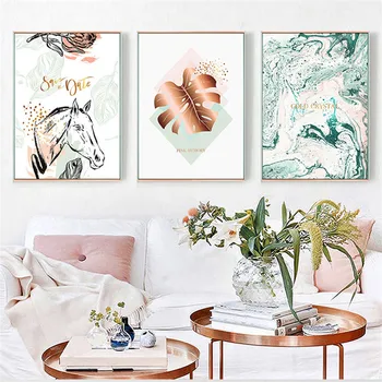 

Nordic Canvas Cartoon Horse Plants Leaf Wall Art Home Decor Module Living Room Kid Bedroom Nordic Home Decor Painting