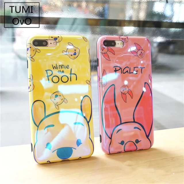 Cheap Cartoon Winnie Pink Pig For iPhone X 10 Blue Ray light Painted Phone Case For iphone 6 6s 7 8 Plus 8 Back Soft TPU Cover Cases