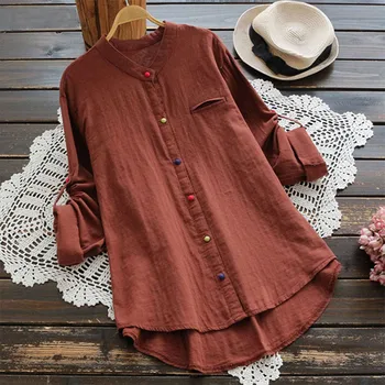 

Women Spring Cotton Shirt Top Basic Blouses Black V-Neck Colorful Button Female Blouse 2020 Autumn Solid Loose Shirts Tops Lady