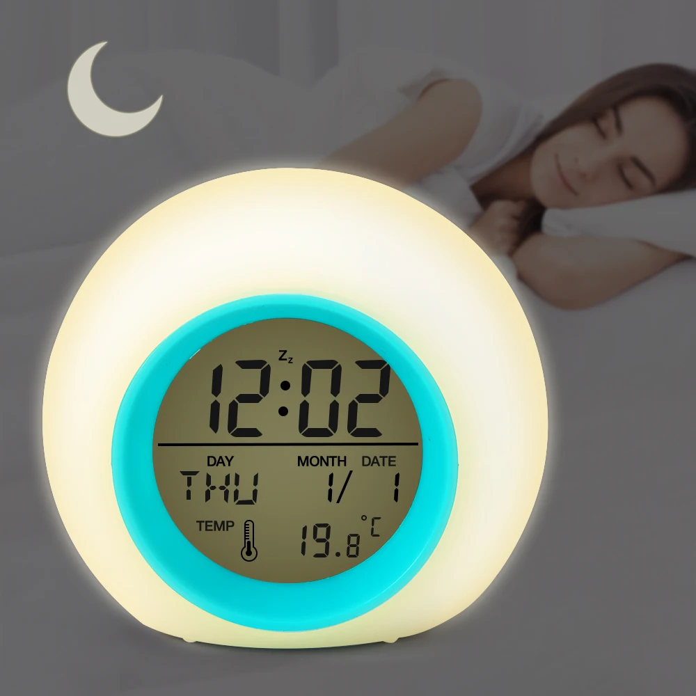 

Sunrise Wake Up Digital Table Alarm Clock Nature Sound 7 Colors LED Kids Alarm Clocks Desktop Calenda Frontal Decoration Snooze