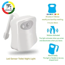 

Smart LED Motion Auto Sensor Activated Toilet Night Light Bathroom With 8 Color Changing Battery Operated Washroom Nightlight