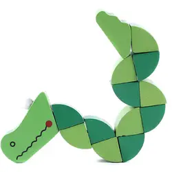 13 см * 2 см 2016 Новинка милый зеленый деревянный крокодил гусеницы Игрушечные лошадки детские развивающие Цвета подарок на день детей