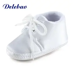 Новорожденных Для маленьких мальчиков или девочек чистый белый крещение Обувь уникальный Кружево на шнуровке мягкая подошва хлопок