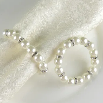 

Elastic White Pearls Napkin Rings Wedding Napkin Buckle For Wedding Reception Party Table Decorations Supplies W8564