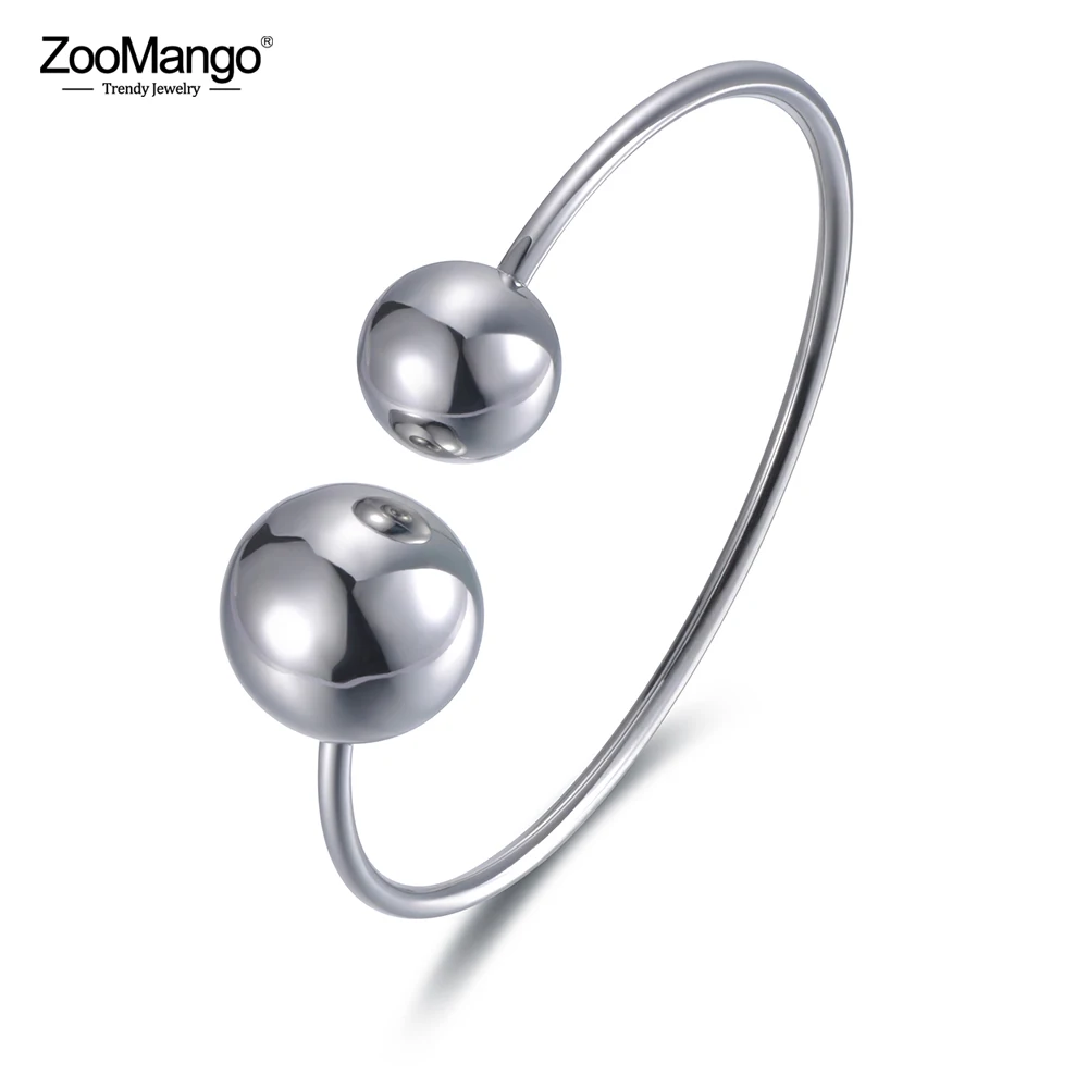 

ZooMango Trendy Double Big Ball Stainless Steel Cuff Bracelet Jewelry For Girls Bohemia Style Bracelet Bangle Party Gift ZB19009