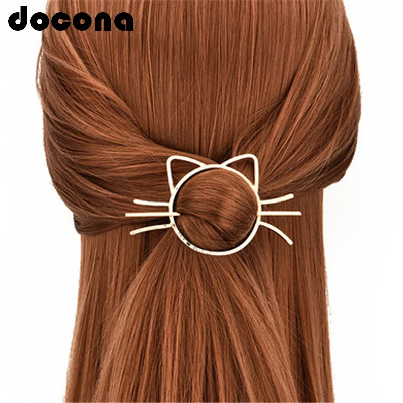 Docona милые золотистые палочки для волос в форме кошки для женщин и девочек, металлическая заколка с животными, ювелирное изделие, массивные украшения 3862