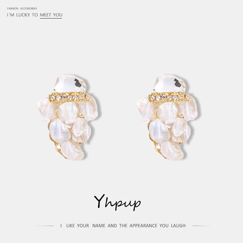 Yhpup модные элегантные серьги-гвоздики с натуральным жемчугом в стиле барокко, медные геометрические стразы, ювелирные изделия для невесты для женщин, вечерние серьги S925