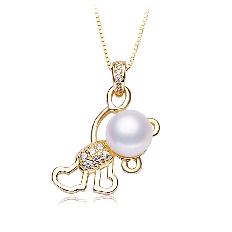 

COP33 Women fine jewelry,lovely little bear young girl pendant,fashion freshwater pearl neckalce for your lover