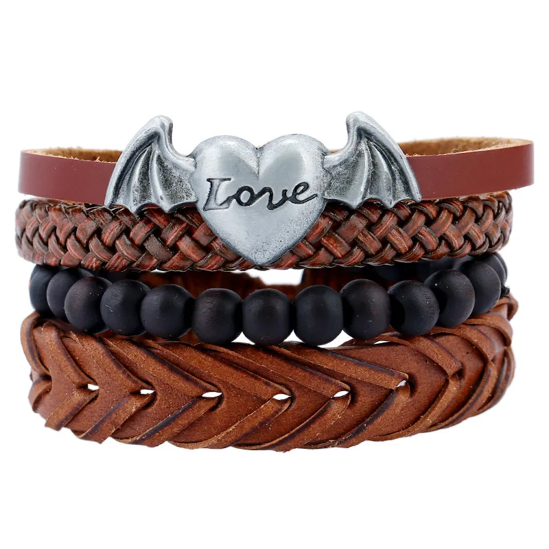 Men's Beaded Buddha Bracelet Set Love Jewelry for Communion Gift Wood Beads Angel Wings Charm Bangle Biker | Украшения и