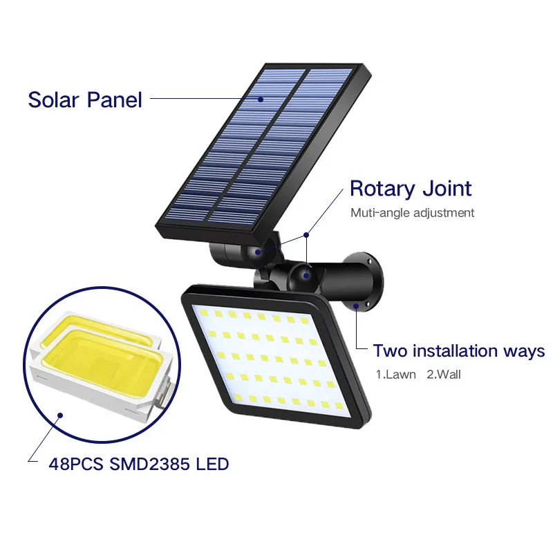 Патент дизайн открытый Солнечный свет 48 Светодиодный многофункциональный домашний сад газон свет IP65 Водонепроницаемый Солнечный стеновой путь лампа PD006