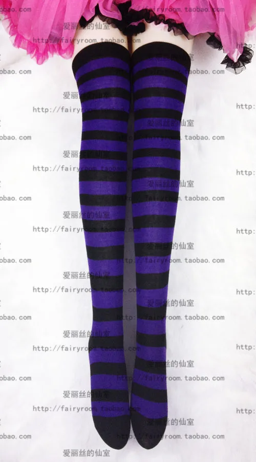 E23 cotton knee socks Knee purple + black striped stockings |