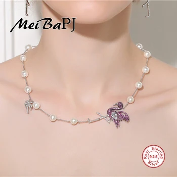 

[MeiBaPJ]Flamingo High Grade Necklace 925 Sterling silver Necklace With NearRound Shell Pearls Gypsophila Paniculata Necklace