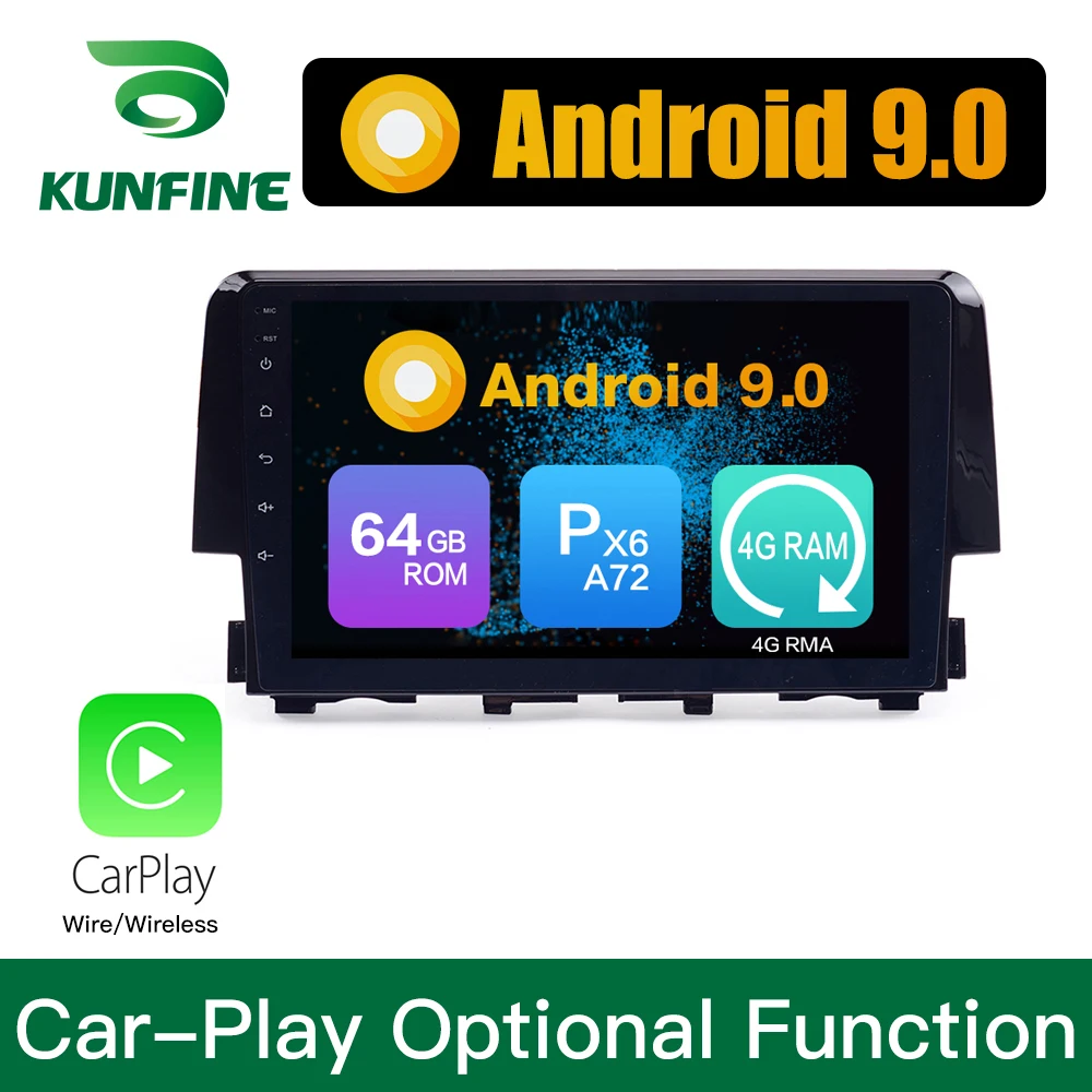 

KUNFINE Android 9.0 Ram 4G Rom 64G PX6 Cortex A72 Car DVD GPS Multimedia Player Car Stereo For Honda Civic 2016 Radio Headunit