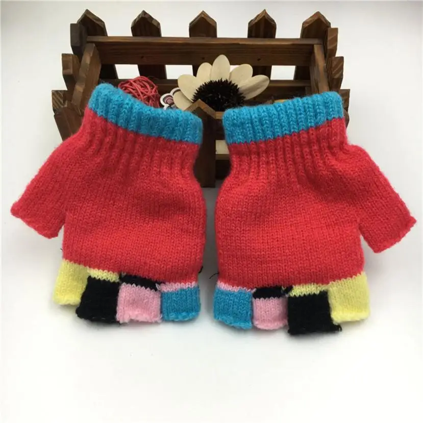 Милые утепленные Лоскутные теплые зимние перчатки для маленьких девочек и мальчиков; милые зимние перчатки для малышей; 8 шт - Цвет: Красный