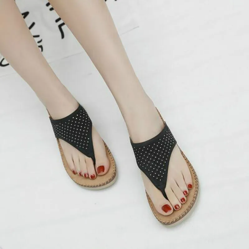

2019 summer Women shoes wedge flip flops bohemian rhinestones large size comfortable beach female slippers ladies slides