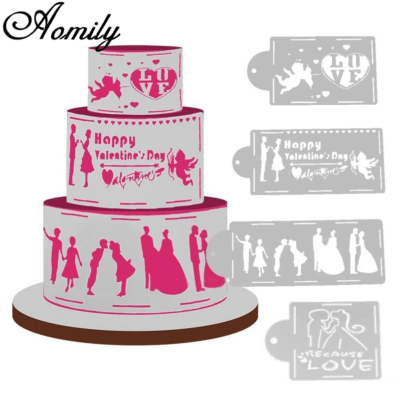 

Aomily 4Pcs/Set Cake Stencil Airbrush Painting Art Scrapbooking DIY Home Decor Fondant Cupcake Decorations Baking Tools Bakeware