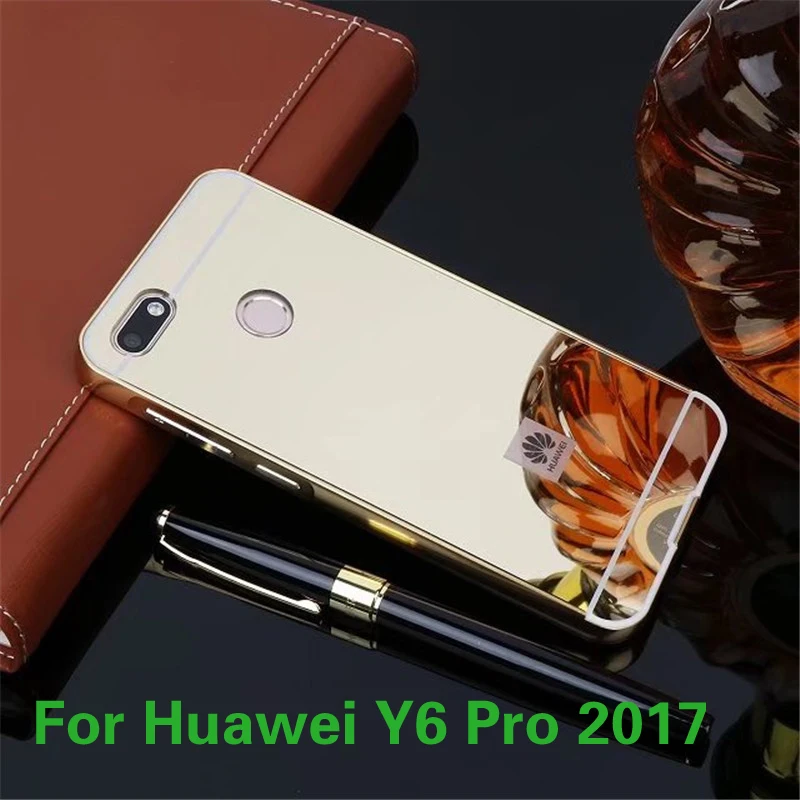 

Mirror PC Back Cover Cases For Huawei Y6 Pro 2017 Anti-knock Protection Case Plating Aluminum Metal Frame