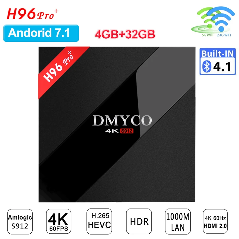 

H96 Pro android 7.1 smart tv box Amlogic S912 Octa Core 3GB 32GB WIFI Bluetooth 4K 2.4GHz+5.0GHz WiFi Media Players with IPTV