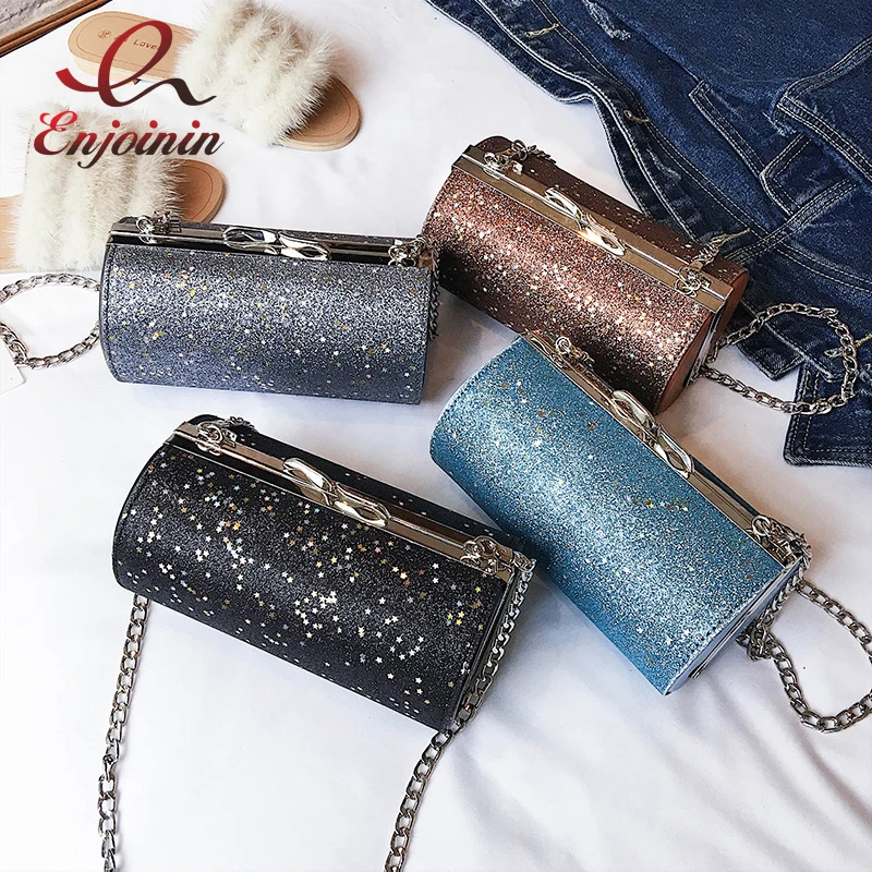 Fashion Simple Stars Sequined Cylindrical Female Chain Mini Purse