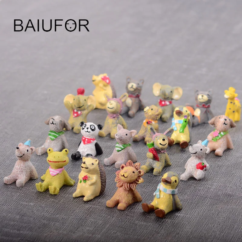 

BAIUFOR 5pcs/lot animal figurines mini garden miniature terrarium resin craft for fairy garden home decoration accessories