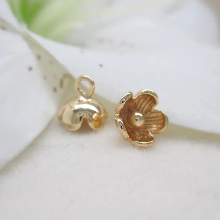 

10PCS 7x8MM 24K Champagne Gold Color Plated Brass Flower Charms End Charms for Jewelry Making Findings Accessories